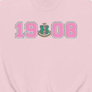 Light Pink Crewneck Sweatshirt with Pink and <b>Green</b> 1908 Graphic Print Long Sleeve Cotton Fleece Casual Women's Pullover Top - Product Image 4
