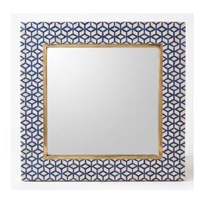 Wall <b>Mirror</b> Frame with Blue and <b>White</b> Geometric Pattern Contemporary <b>Mirror</b> Decorative Square Design for Living Room Entryway - Product Image 4
