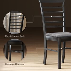 Set di 4 Sedie da Pranzo in Legno Nero e Grigio, Stile Rustico, Sedie da Cucina Imbottite con Telaio in Legno di Gomma - Product Image 5