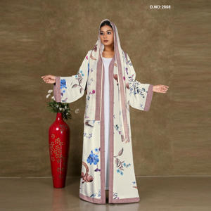 Women Floral Printed Floor Length Shrug with Matching <b>Scarf</b> Open Front Modest Fashion Outerwear - Product Image 2