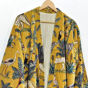 Robe kimono longue en coton à imprimé floral, col en V, manches longues, séchage rapide, légère, pour l'été, idéale pour les demoiselles d'honneur - Product Image 1