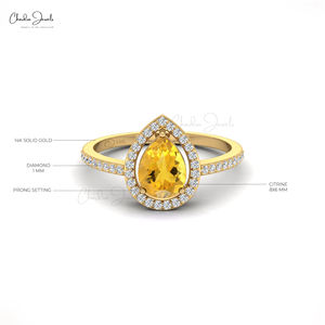 Offre Spéciale 2026 – Bague Halo Authentique en Citrine Taille Poire de 1,3 Carats avec Diamant Blanc Délicat de 1 mm en Or Jaune 14 carats - Product Image 2