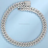 Cadena Cubana de Lujo de Plata de Ley 925 con Moissanita y Diamantes, Estilo Hip Hop Iced Out con Piedras Baguette, Joyería Bling de Pulgadas
