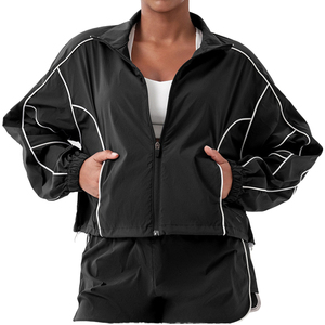 Women Windbreaker and Shorts Set <b>Lightweight</b> Waterproof Tracksuit Cropped <b>Jacket</b> Athleisure <b>Running</b> Gym Wear OEM - Product Image 1
