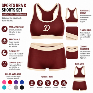 Ensemble de yoga HMR Sisterhood Sorority, contraste bordeaux et blanc, haut court dos nageur, short taille haute, vêtements de sport respirants - Product Image 6
