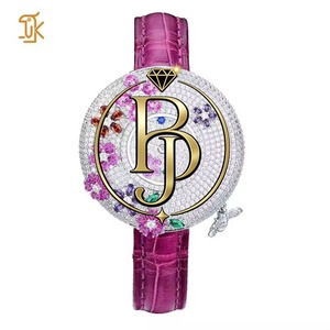 นาฬิกาข้อมือผู้หญิงแฟชั่นอัญมณีสีสันสดใสเคสลายดอกไม้เพชรอะนาล็อกควอตซ์หรูหรากันน้ำเป็นมิตรกับสิ่งแวดล้อมยางแก้ว - Product Image 1