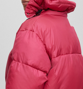 Blouson matelassé rose à col montant, manches longues, manteau d'hiver court pour femme, en polyester épais avec fermeture éclair - Product Image 4