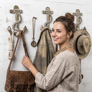 <b>Beads</b> Art CIH 212 Rustic Cast Iron Anchor Wall Hook Handmade Decorative Single Hook for Home Office Use - Product Image 2