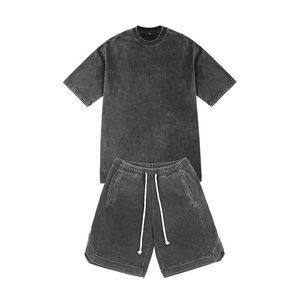 2026 Mens Custom Logo <b>2</b> <b>Piece</b> Summer <b>Set</b> Streetwear Jogging Outfit with Vintage Acid Washed T-Shirt & Shorts Casualwear Fashion - Product Image 2