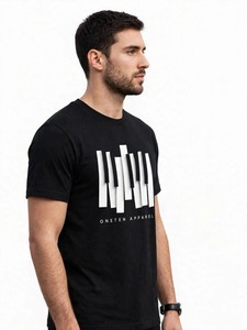 เสื้อยืดแขนสั้นสีดำสำหรับผู้ชายของ Oneten Apparel ลายพิมพ์กราฟิกคีย์เปียโนทรงเรขาคณิต เสื้อยืดคอกลมลำลอง - Product Image 6