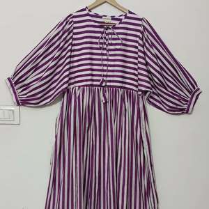 Robe longue en coton imprimée à la main, motif floral rouille, style bohème, manches ballon, faite à la main en coton indien, tenue d'été bohème - Product Image 4
