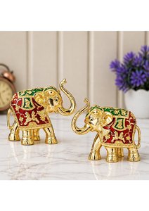 Premium Dual Elephant Figurine Pair 24K Gold Plated Luxury Table Decor Showpiece for Home Office Cabin <b>Study</b> <b>Desk</b> and Interior - Product Image 4