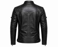 Blouson moto homme en cuir véritable noir, col montant, fermeture éclair, coupe ajustée, style motard, pour l'automne