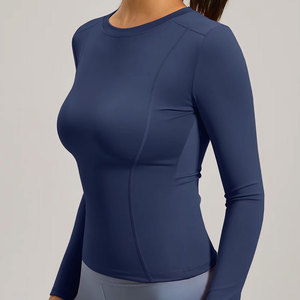 Women's Light Mint Long Sleeve Crew Neck Yoga <b>Top</b> Breathable Seamless Solid Color Spandex Polyester Fit Regular - Product Image 2