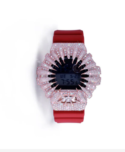 Luxury Women Stainless Steel Digital Watch <b>Red</b> Silicone Pink Crystal Bezel Case LED Display 10 Bar Water Resistance Fashion - Product Image 1