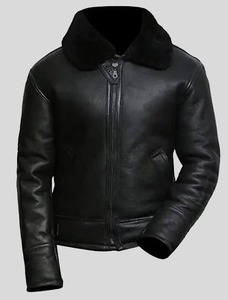 Men's Black <b>B3</b> Aviator <b>Bomber</b> Shearling <b>Jacket</b> Warm Winter Leather Flight <b>Jacket</b> - Product Image 3
