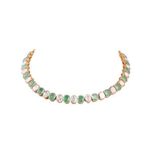 Collier Gajaah 925 en argent sterling, la collection Eternal Garden Rivière, un ensemble classique de colliers en émeraudes et diamants Polki pour femmes - Product Image 3