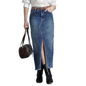 Jupe en jean pour femme, jupe midi avec fente avant, jupe longue droite pour femme - Product Image 1