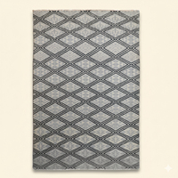 Tapis en laine tufté à la main gris et noir à motif losanges nordiques, géométrique moderne, antidérapant, écologique, pour salon et hôtel