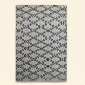 Alfombra de Lana Tejida a Mano con Diseño de Diamantes Nórdicos en Gris y Negro, Alfombra Moderna Geométrica Antideslizante y Ecológica para Sala de Estar u Hotel - Product Image 1