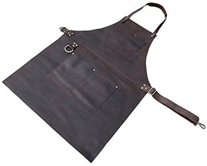 Brown Leather Bib <b>Apron</b> Adjustable Strap Pocketed Sleeveless <b>Apron</b> for Kitchen Chef <b>Barista</b> Restaurant Use - Product Image 2