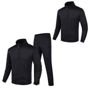 Ensemble de survêtement noir zippé avec veste et pantalon, col montant, coupe classique, 100 % coton, léger, tenue de sport d'hiver - Product Image 6
