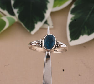 Anillo con Bisel de Apatita Azul Neón Natural, Plata de Ley 925, Gema de Color Paraíba, Joyería de Piedra Azul para Mujer, Fiesta - Product Image 3