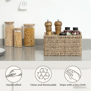 Hand-Woven Seagrass Cutlery Holder with Handle Handmade <b>Storage</b> <b>Basket</b> Wholesale eco-friendly Made in Vietnam - Product Image 6