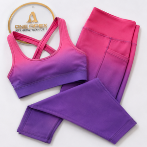 Conjunto de yoga ombré para mujer: leggings de cintura alta con bolsillos y sujetador deportivo de espalda cruzada para fitness y gimnasio - Product Image 5