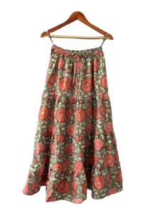 กระโปรงแมกซี่ผ้าฝ้ายพิมพ์ลายบล็อกธรรมชาติปรับได้ชุดเดรสโบฮีเมียนยาวแบบโบฮีเมียนกระโปรงสั้นแบบมีเชือกผูกเป็นชั้น - Product Image 3