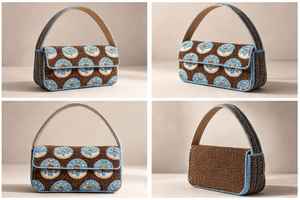 กระเป๋าถือสะพายไหล่สำหรับผู้หญิง งานแฮนด์เมดสุดหรู สีน้ำตาล-น้ำเงิน ประดับมุก พู่ห้อย ลูกปัด รูปทรงสี่เหลี่ยม เหมาะสำหรับงานเลี้ยงตอนเย็น ฤดูใบไม้ผลิ ฤดูร้อน ใช้ได้ทั่วไป หรือเป็นของขวัญ - Product Image 2