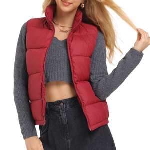 Chaleco Acolchado de Cuello Alto para Mujer, Precio de Fábrica, Color Sólido, Cierre de Cremallera, Ropa Exterior Informal, Corto, Relleno de Poliéster - Product Image 5