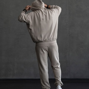Conjunto de Sudadera con Capucha y Pantalones de Chándal Beige para Hombre 2026, Cierre Completo, Ajuste Holgado, Color Sólido, Ropa Casual de Otoño, 100% Algodón de Peso Medio - Product Image 2