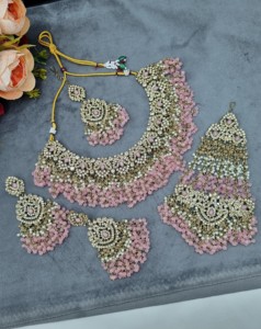 Heavy Choker Necklace With Earrings & Mang Tika Traditional Bridal <b>Wedding</b> <b>Accessories</b> Set for Women Ethnic Jewellery Wholesaler - Product Image 1