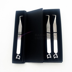 RMI Stainless Steel <b>Silver</b> Eyelash Extension Tweezers Set Bottom Design And 1pcs /2pcs Tweezer Card Box Packaging Set - Product Image 1