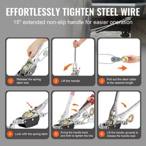 Estrattore a Cricchetto per Carichi Pesanti da 2 Tonnellate (4.409 libbre) con Cavo in Acciaio da 3,6 m e 2 Ganci, Verricello per Elevata Capacità di Trazione - Product Image 6