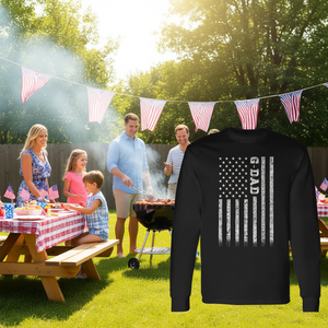 T-shirt a maniche lunghe con bandiera americana G-Dad, design patriottico da uomo, girocollo, colore nero, per adulti - Product Image 3