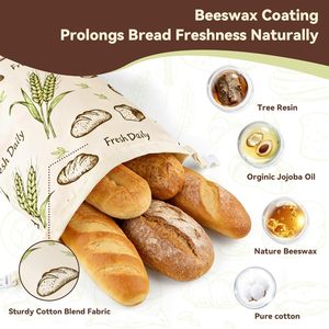 Lot de 2 sacs à <span class=keywords><strong>pain</strong></span> en cire d'abeille pour <span class=keywords><strong>pain</strong></span> au levain et <span class=keywords><strong>pain</strong></span> fait maison, sacs de conservation du <span class=keywords><strong>pain</strong></span> réutilisables de 17x13 pouces, fermeture éclair pour garder le <span class=keywords><strong>pain</strong></span> frais - Product Image 2