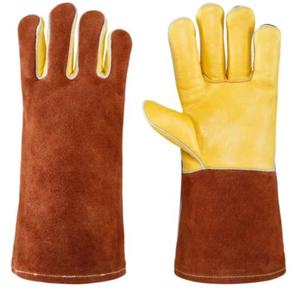 ถุงมืองานเชื่อมก่อสร้าง XL ป้องกันแรงกระแทกถุงมือยางไนล่อนเรียงตามจุดดับเพลิงวัวแยกมือหนัง - Product Image 3