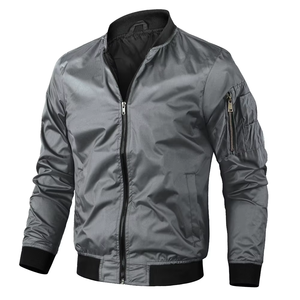 Wholesale Plain Men Bomber Jacket <b>Lightweight</b> Front Zipper Pockets Ribbed Trim <b>Coat</b> - Product Image 2