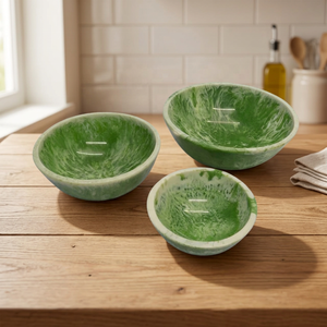 Juego de Tazones de Resina Hechos a Mano, Esmalte Verde Celadón, Diseño Wabi Sabi, Ecológicos, Aptos para Lavavajillas, para Servir Alimentos, Uso Doméstico - Product Image 1