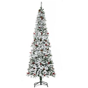 Albero di Natale Artificiale con Base Staccabile 210 cm, 950 Rami, Pre-Illuminato, in Materiale PET Flocato, Stile Pencil - Product Image 1