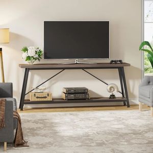 Mesa Consola de 2 Niveles de Madera Maciza de Acacia Natural con Estructura de Metal Negro para Sala de Estar, Entrada, Pasillo, Muebles para el Hogar - Product Image 2