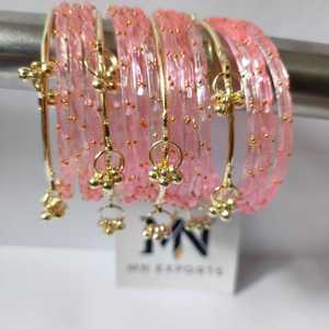 Bracelets Chudiyan en verre artisanaux roses thème ange, style cachemire, pour mariages et fêtes, qualité doublement contrôlée, prix de gros premium - Product Image 1