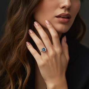 Anillo de Compromiso de Moissanita Azul en Plata de Ley 925 con Baño de Oro y Engaste de Garras para Mujer - Joyería para Boda y Aniversario - Product Image 5