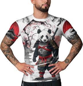 เสื้อแรชการ์ดแขนสั้นลายแพนด้าซามูไรสำหรับผู้ชาย แห้งเร็ว ผลิตจากโพลีเอสเตอร์ พิมพ์ลาย เสื้อกีฬาสำหรับผู้ใหญ่ แบบยูนิเซ็กส์ - Product Image 6