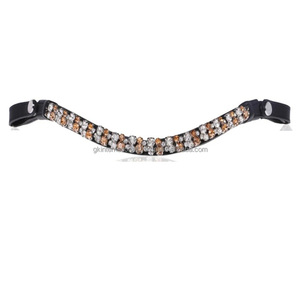 High Quality <b>Equestrian</b> Genuine Leather Horse Premium Quality brow band with Crystal Chain in Many Colors Dressage brow band - Product Image 2