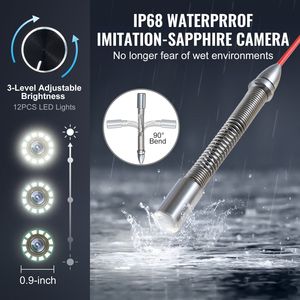 Telecamera per ispezione fognature autolivellante con touchscreen da 10,1 pollici, cavo da 328 piedi/100 m, trasmettitore a 512 Hz, contatore di distanza, IP67, endoscopio industriale a serpentina per - Product Image 6