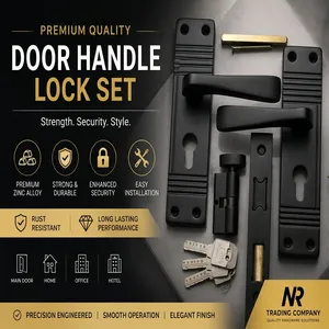 KELLTON Premium Zinc Alloy Mortise Door <b>Lock</b> Set Black Lever Handle with Cylinder Keys Rust Resistant Ambidextrous Modern Design - Product Image 1