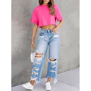 Fournisseur et fabricant de vêtements streetwear décontractés pour femmes, style européen, t-shirts courts surdimensionnés - Product Image 2